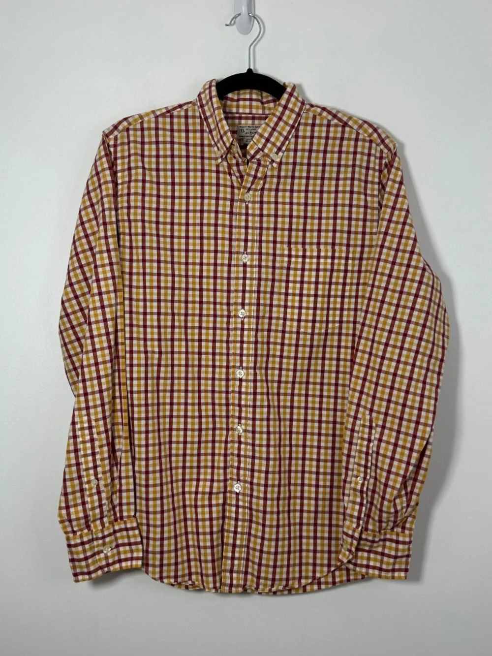 J.Crew Men's Size Small Long-Sleeve Button-Down Shirt Red/Gold Checkered Plaid